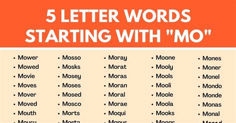 Please see our Crossword & Codeword, Words With Friends or Scrabble word helpers if that's what you're looking for. . 5 letter words that start with mo